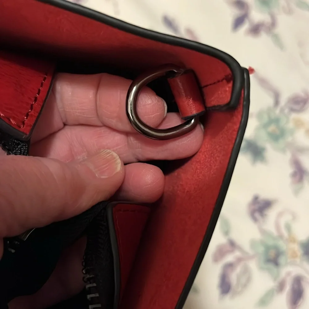 NWOT red (faux?) leather tote with zipper and pockets. - Picture 7 of 10